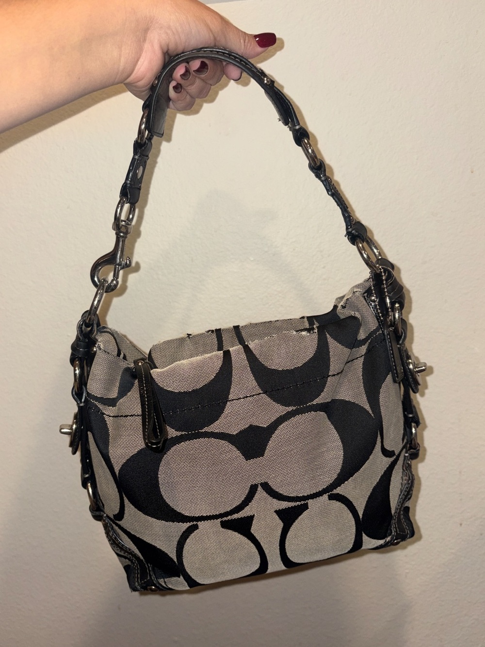 Coach Carly Canvas & Leather Black Shoulder Bag